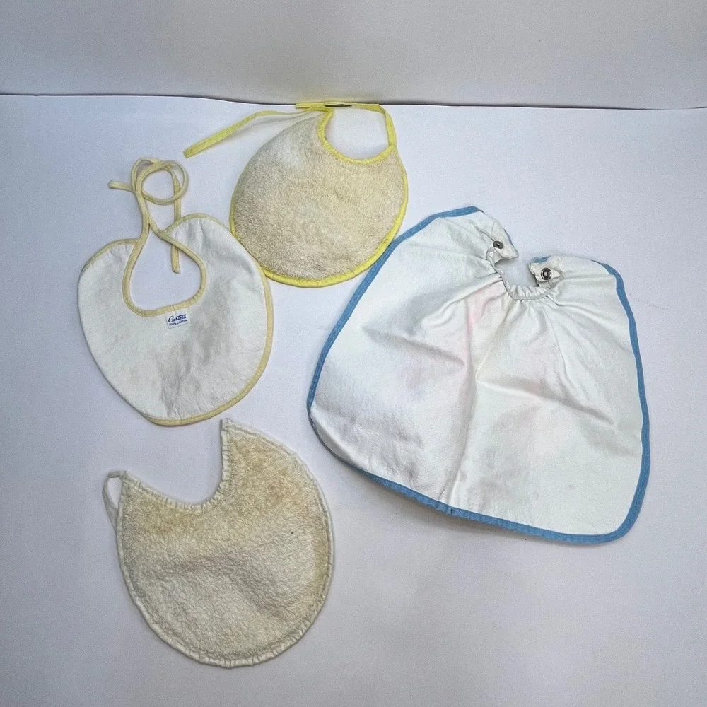 Vintage Carters Baby Bibs Lot 4 Giraffe Bear Bunny Yellow Blue Terry Cloth Vinyl